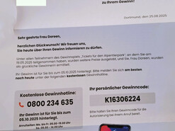 Gewinnbenachrichtigung Gefälschte Gewinnspielbestätigung | © Wilpark Mautern GmbH